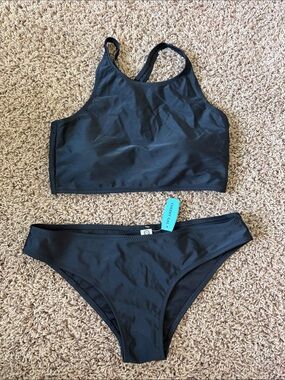 Women's Black High-Neck Bikini Set - Sleek Two-Piece Swimwear